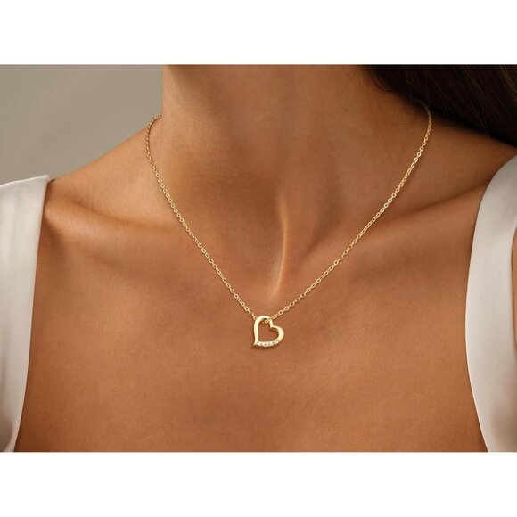 ⚡Necklace for Women Heart Zirconia Necklace 14K Gold Plated Cute Gold Jewelry - Picture 2 of 7